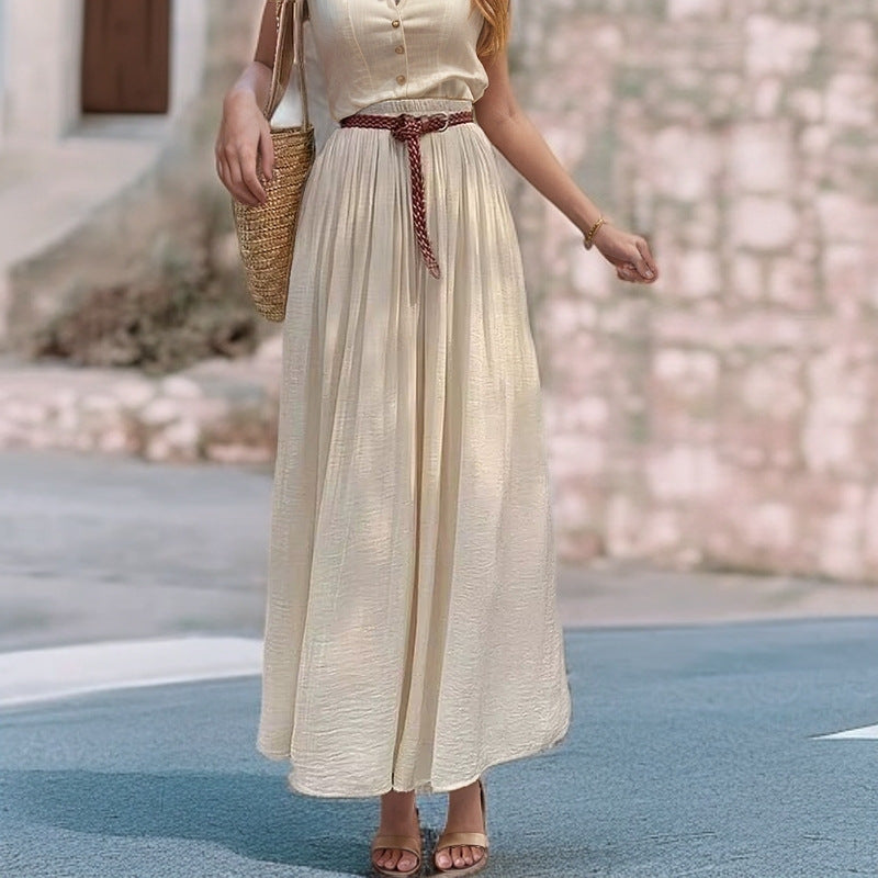 Women's Long Maxi Skirt with Elastic Waistband and Flowing Fabric NOVAE