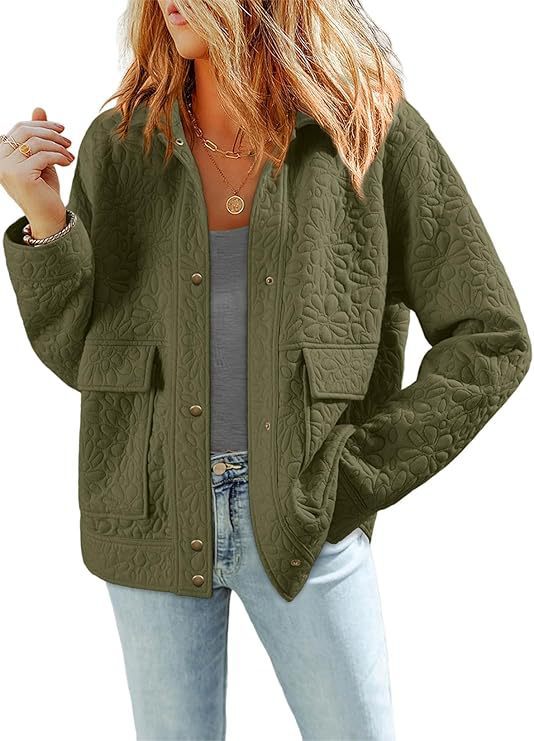 Women's quilted jacket with practical patch pockets and floral pattern NOVAE