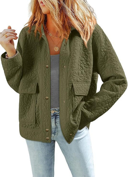 Women's quilted jacket with practical patch pockets and floral pattern NOVAE