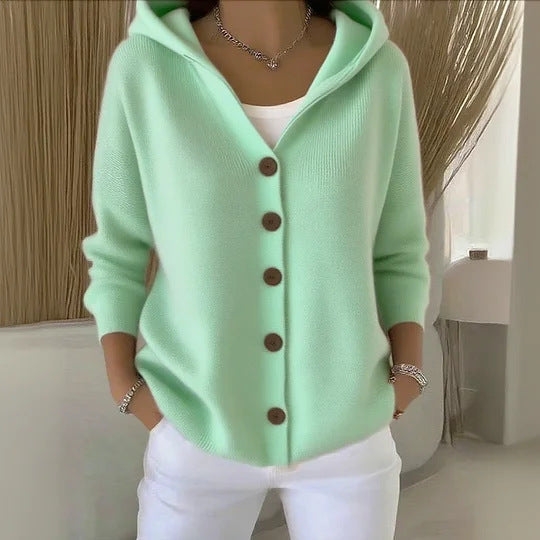 Women's hooded cardigan with practical button details and a relaxed fit NOVAE