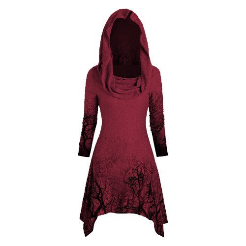 Women's hooded dress with graphic tree design NOVAE