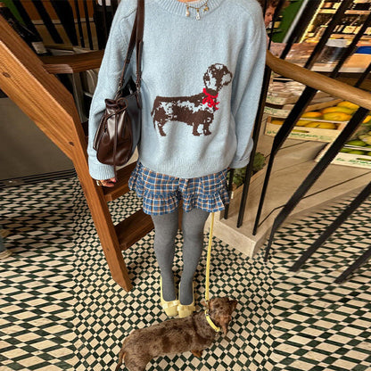 Women's sweatshirt with playful dog motif and ribbed sleeves NOVAE