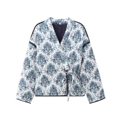 Women's elegant jacquard jacket with tie belt and luxurious pattern NOVAE