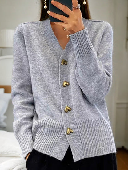 Women's cozy cardigan with heart buttons and V-neck NOVAE