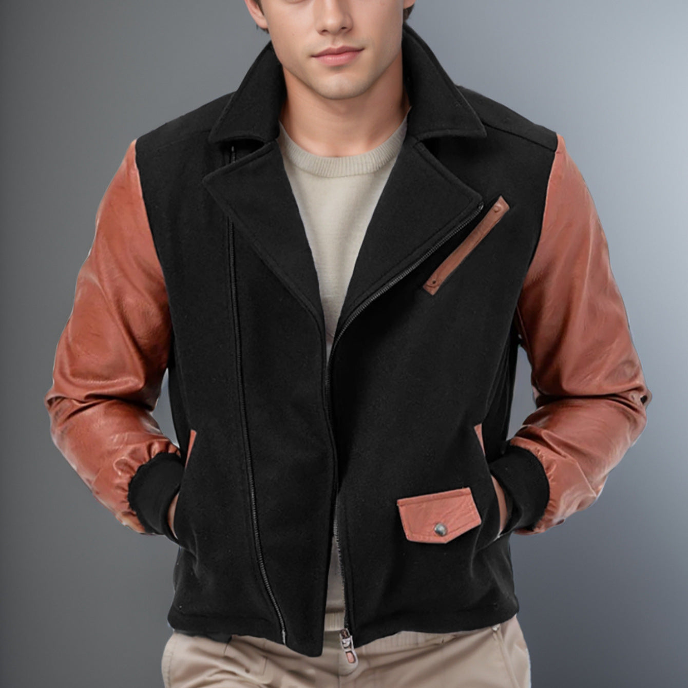 Men's fashionable transitional jacket with contrasting sleeves and practical pockets NOVAE