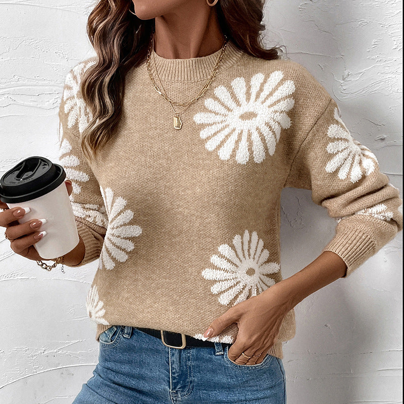 Women's knitted sweater with floral design NOVAE
