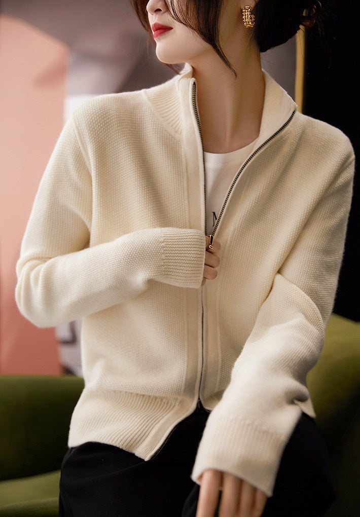 Women's cardigan with high collar and full-length zipper NOVAE