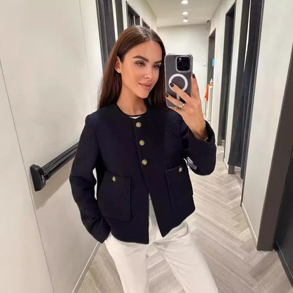 Women's fashionable tweed jacket with textured fabric NOVAE