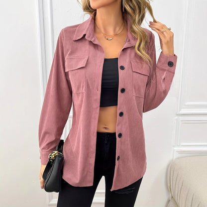 Women's casual corduroy jacket with practical pockets and button closure NOVAE