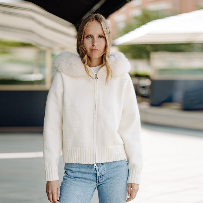 Women's Cozy Cardigan with Fur Collar NOVAE