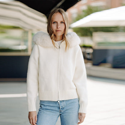 Women's Cozy Cardigan with Fur Collar NOVAE