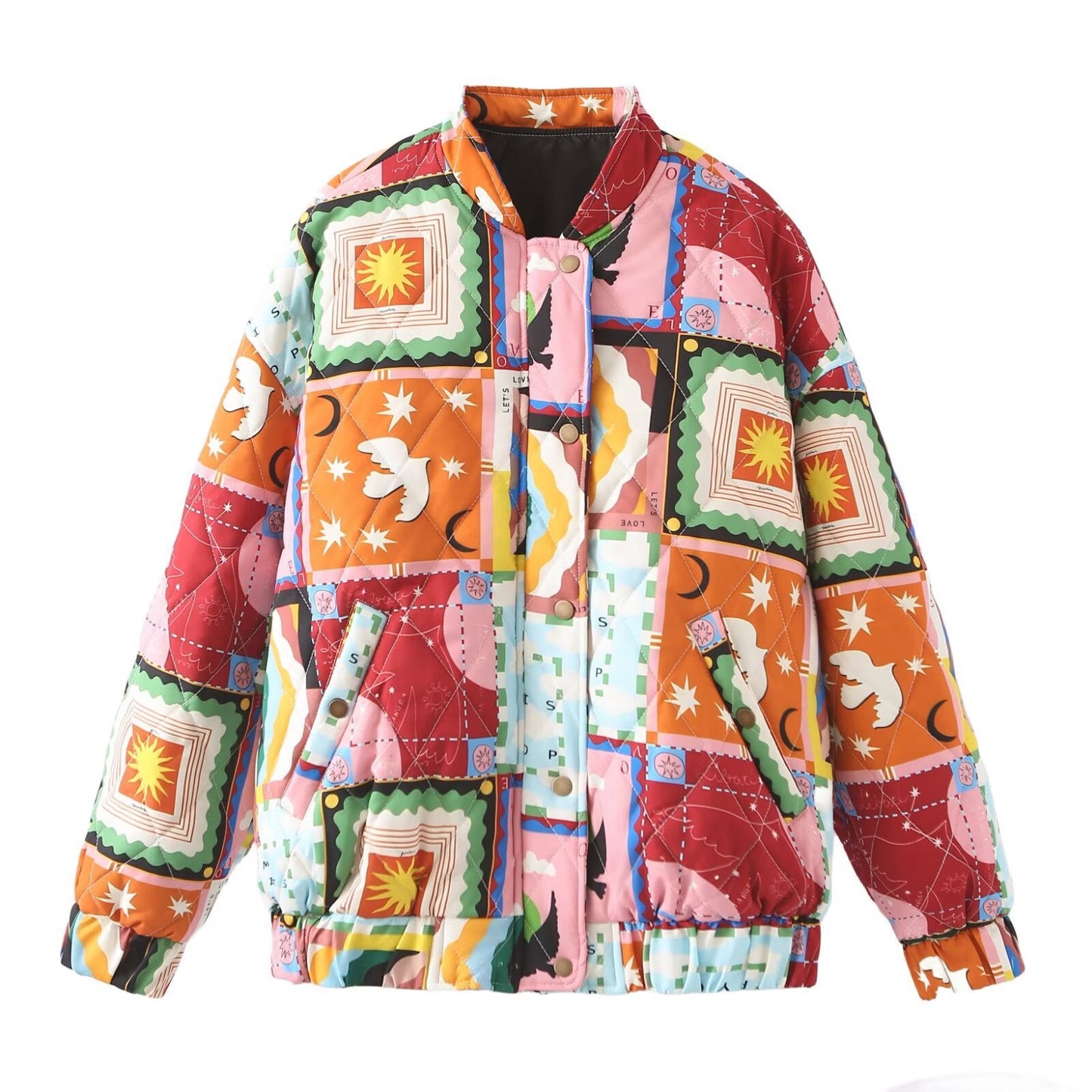 Women's quilted jacket with colorful patterns NOVAE