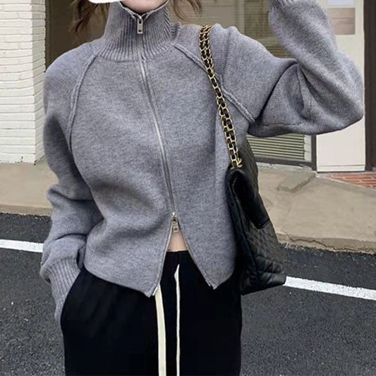 Women's cardigan with high-quality zipper and stand-up collar NOVAE