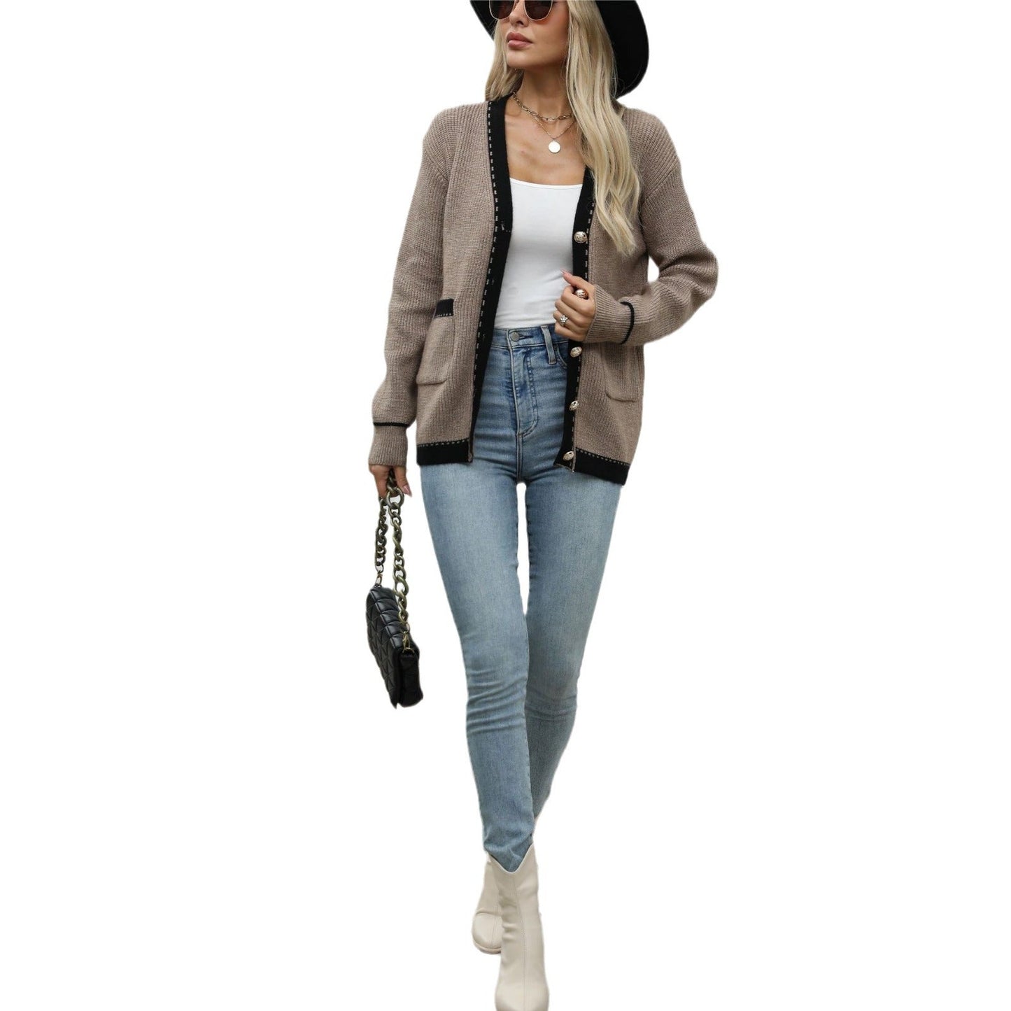 Women's cardigan with decorative buttons and fine textured design NOVAE