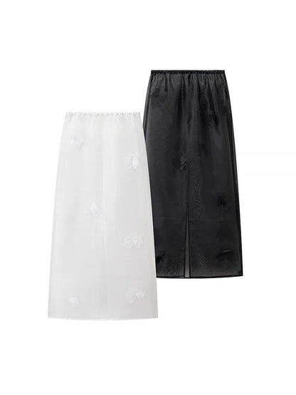 Women's long transparent blouse with floral design and side slit NOVAE