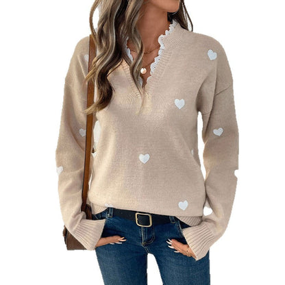 Women's fashionable sweater with heart appliqués NOVAE