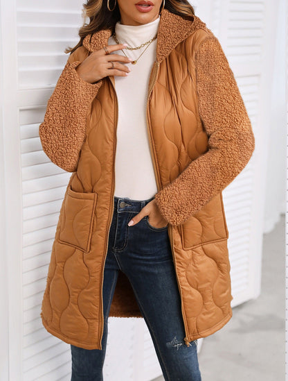 Women's long jacket with teddy-like lining and practical pockets NOVAE