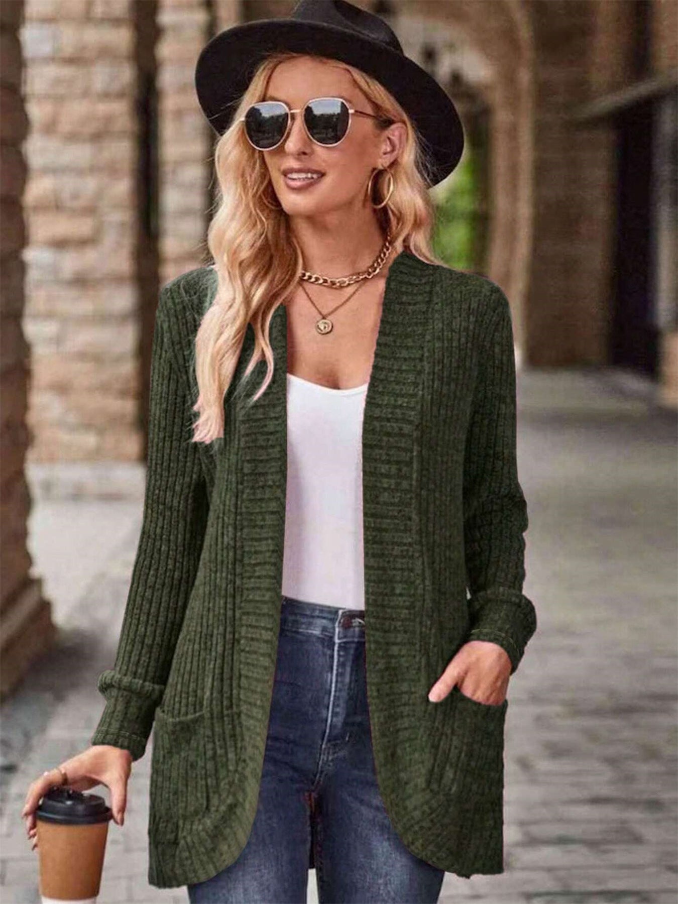 Women's open-front cardigan with fashionable ribbed texture NOVAE