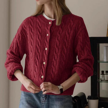 Women's cardigan with cable knit pattern and elegant button details NOVAE