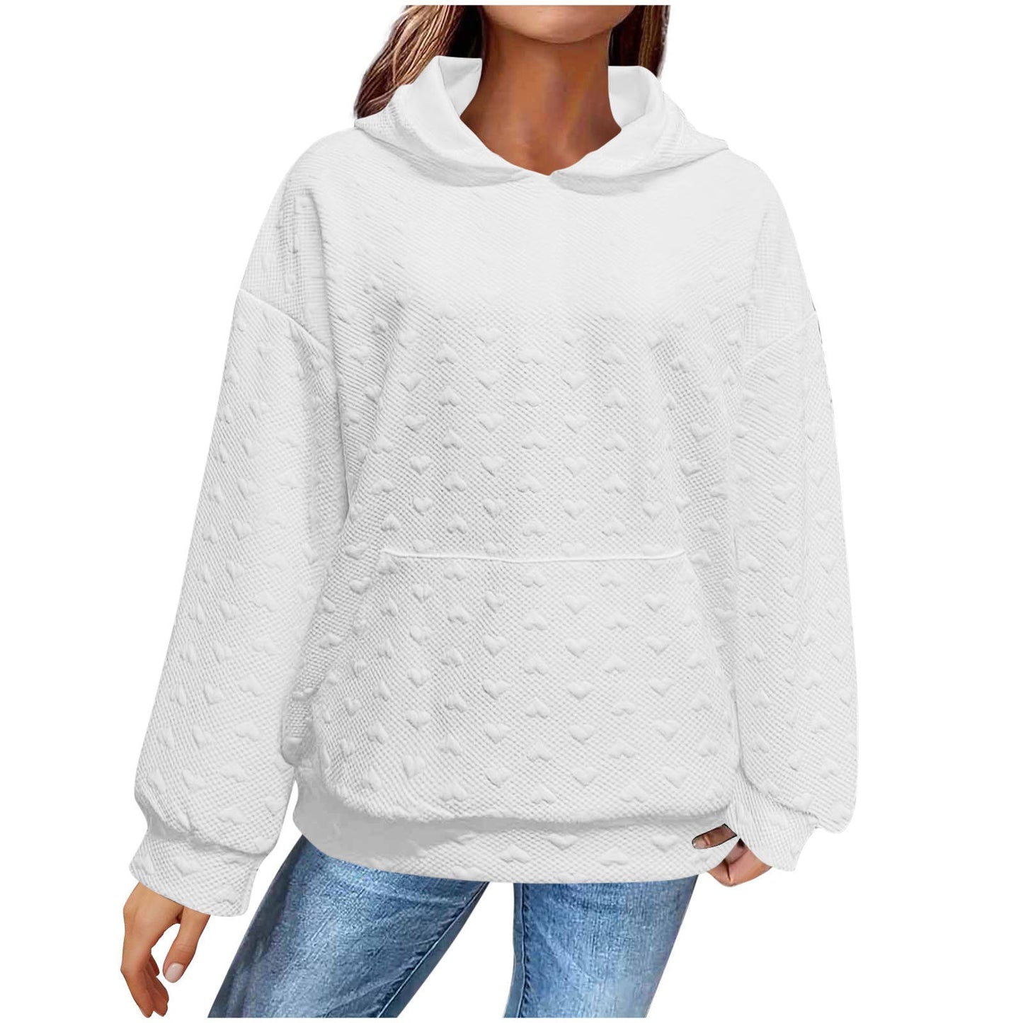 Women's hooded sweatshirt with textured heart pattern NOVAE