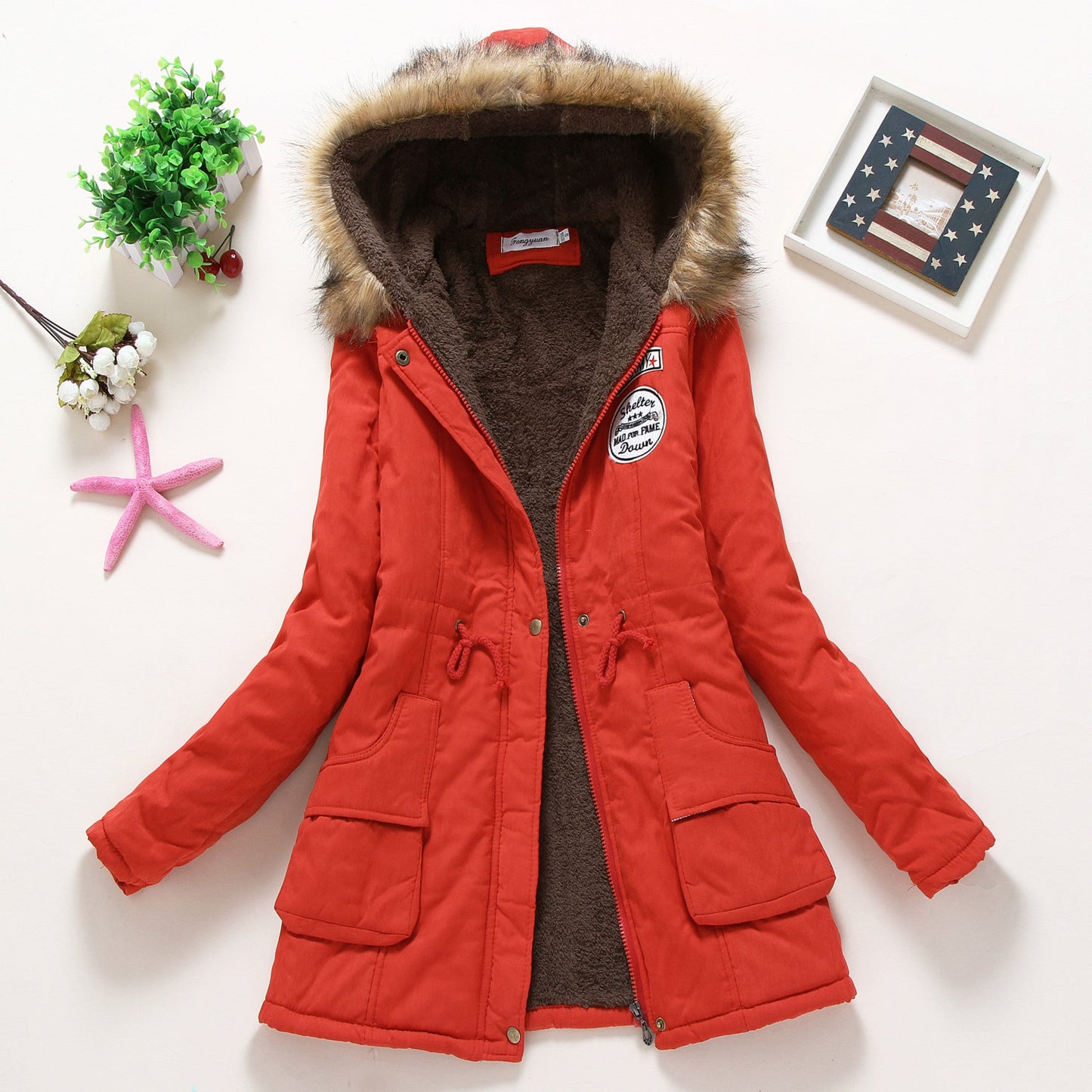Women's quilted parka jacket with hood and faux fur lining NOVAE