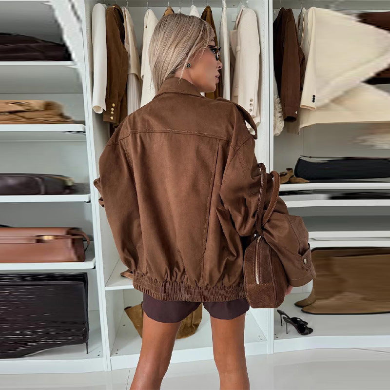 Women's oversized faux leather jacket with practical pockets and a casual cut NOVAE