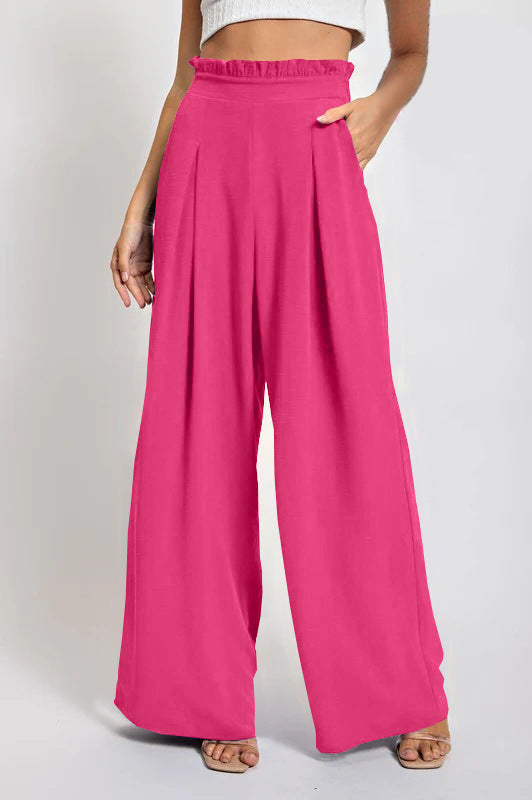 Women's wide-leg high-waisted trousers with pleats and elasticated waistband NOVAE