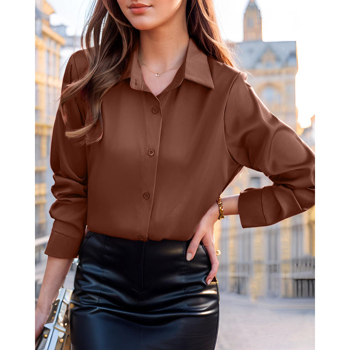 Women's elegant and lightweight blouse with a comfortable cut and subtle sheen NOVAE