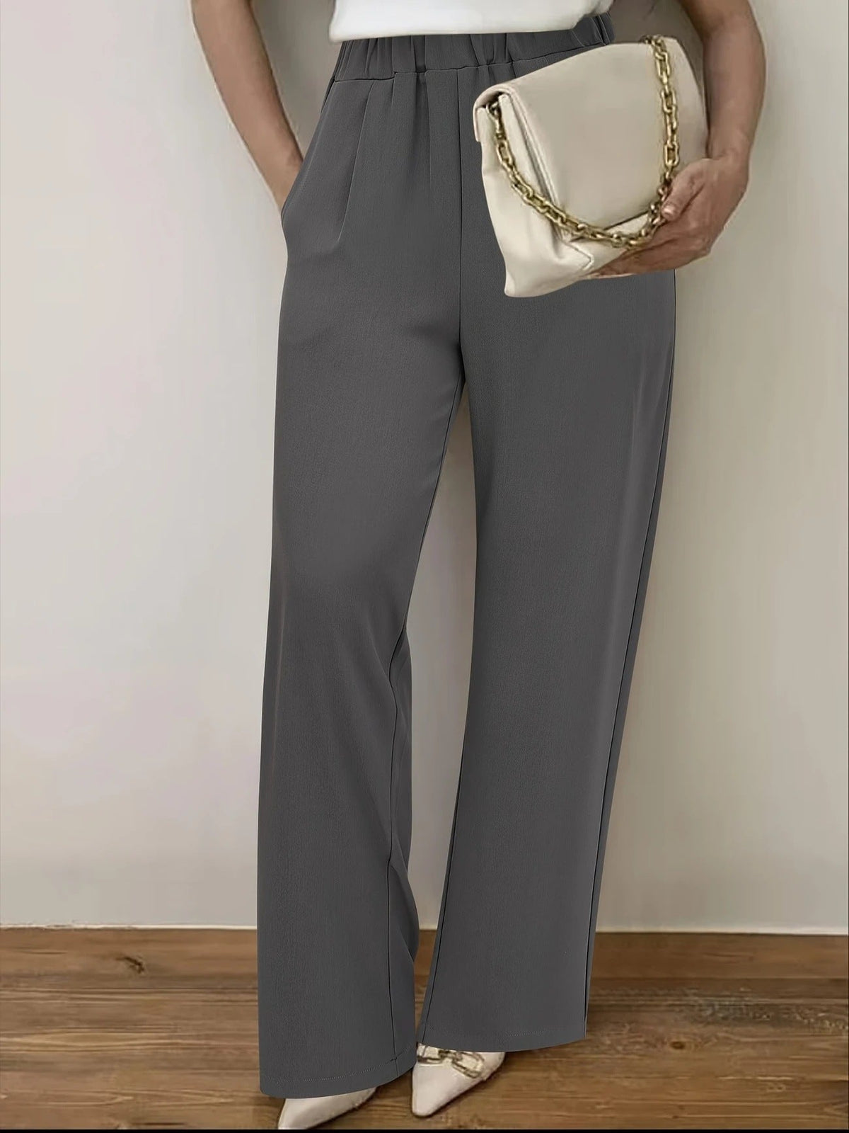 Women's Wide-Waisted High-Waisted Trousers with Elegant Elastic Waistband NOVAE