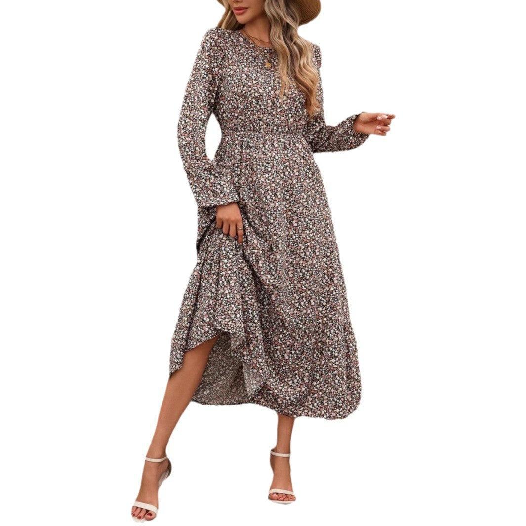 Women's midi dress with elasticated waistband and floral pattern NOVAE