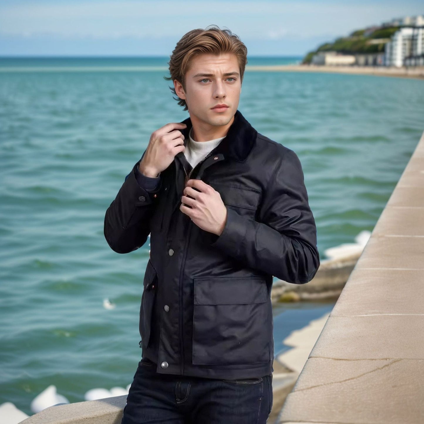 Men's fashionable and functional transitional jacket with high-closing collar NOVAE