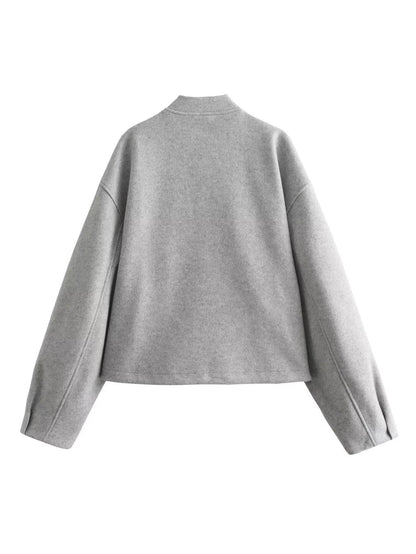 Women's casual transitional jacket with stand-up collar and asymmetrical cut NOVAE