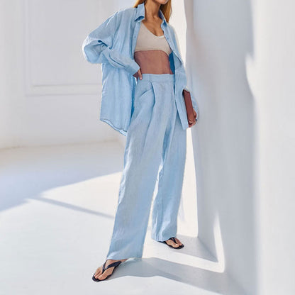 Women's casual linen shirt and trousers set NOVAE