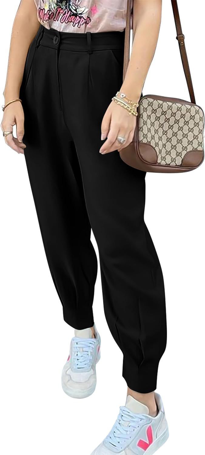 Women's elegant and fashionable high-waisted trousers with pleats and side pockets NOVAE