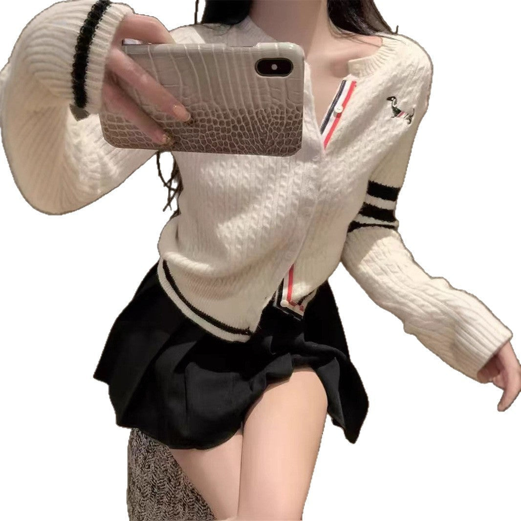 Women's casual cardigan with fashionable accents and contrasting details NOVAE