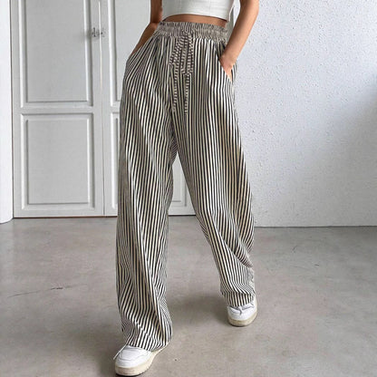 Women's wide-legged striped trousers with elasticated waistband and practical pockets NOVAE