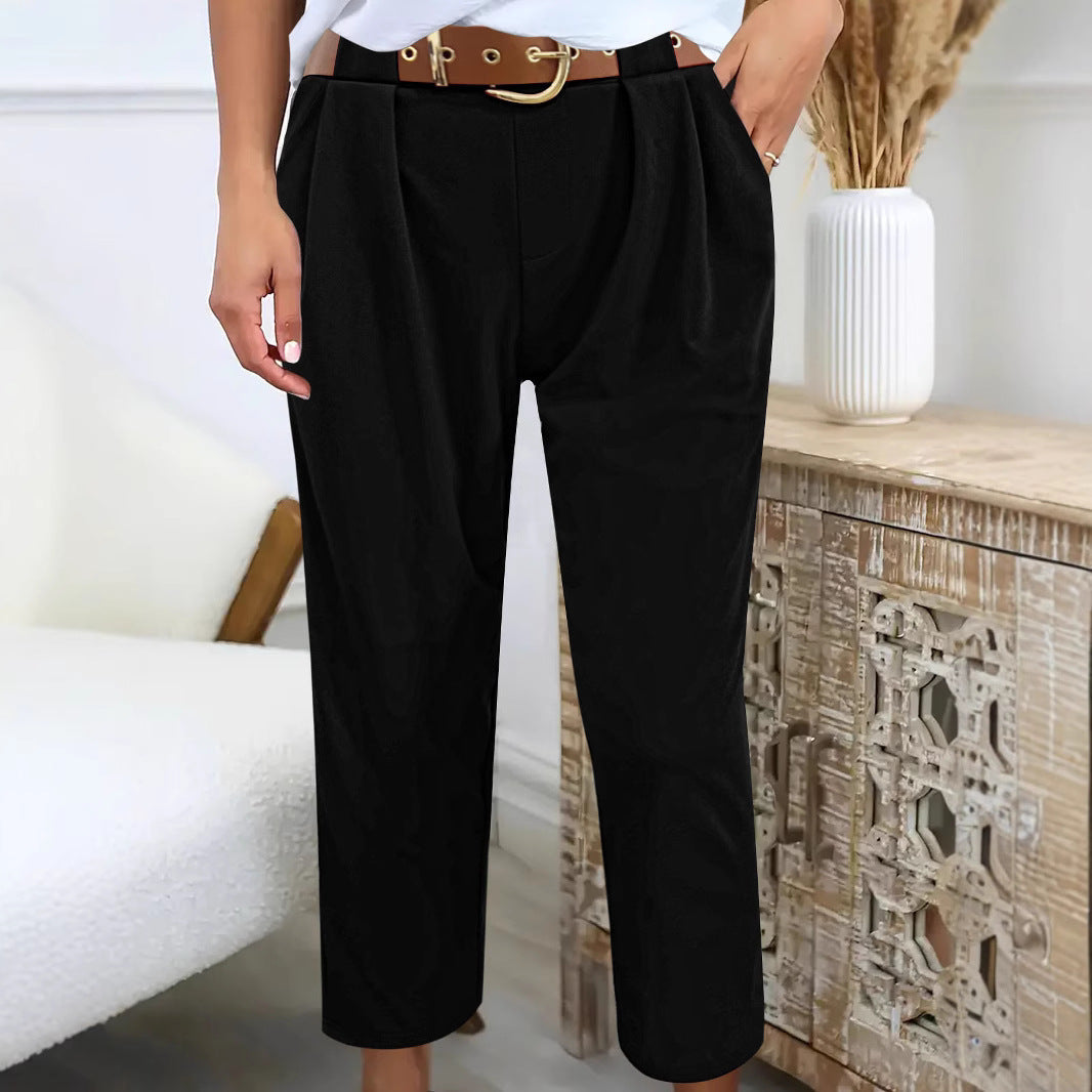 Women's elegant high-waisted trousers with decorative pleats and practical pockets NOVAE