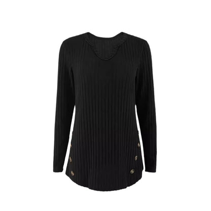 Women's knitted top with button details and V-neck NOVAE