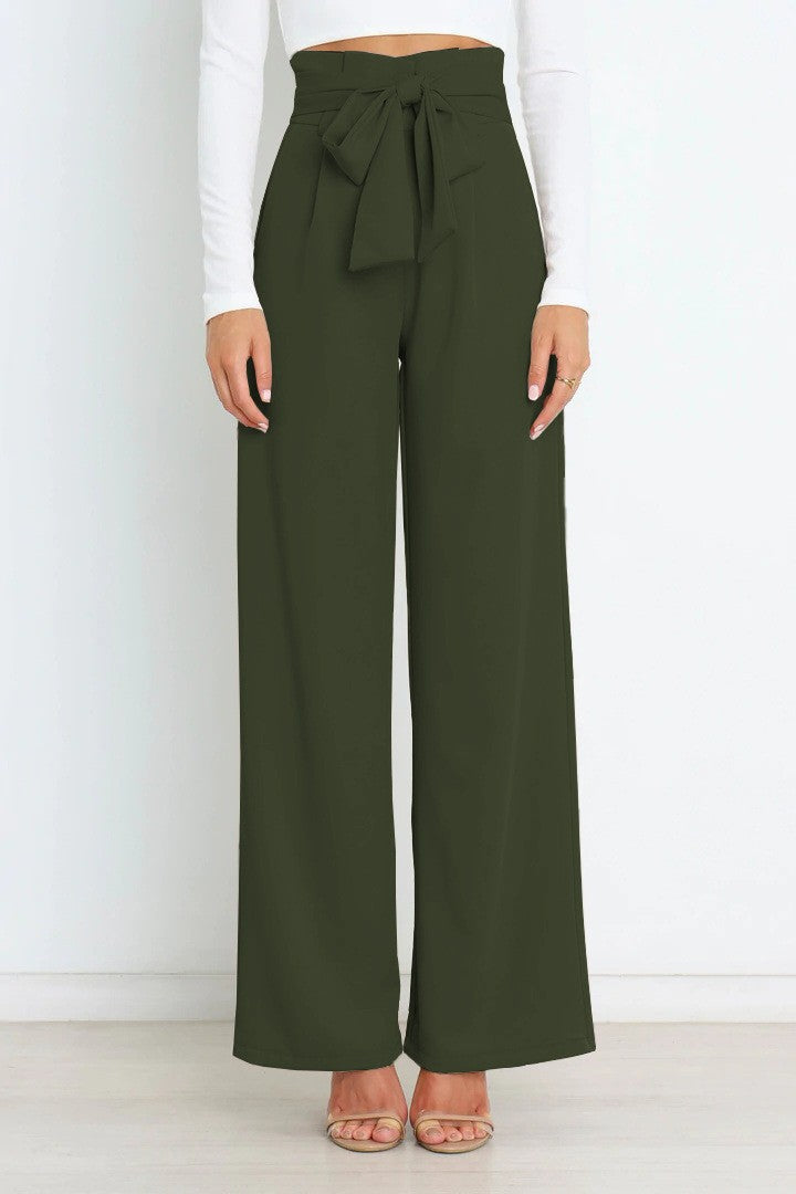 Women's wide-leg trousers with decorative tie belt NOVAE
