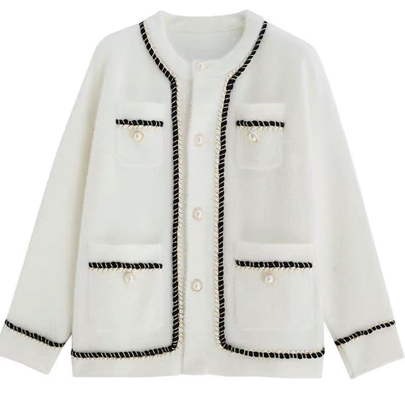 Women's fashionable cardigan with elegant contrast stitching and button details NOVAE