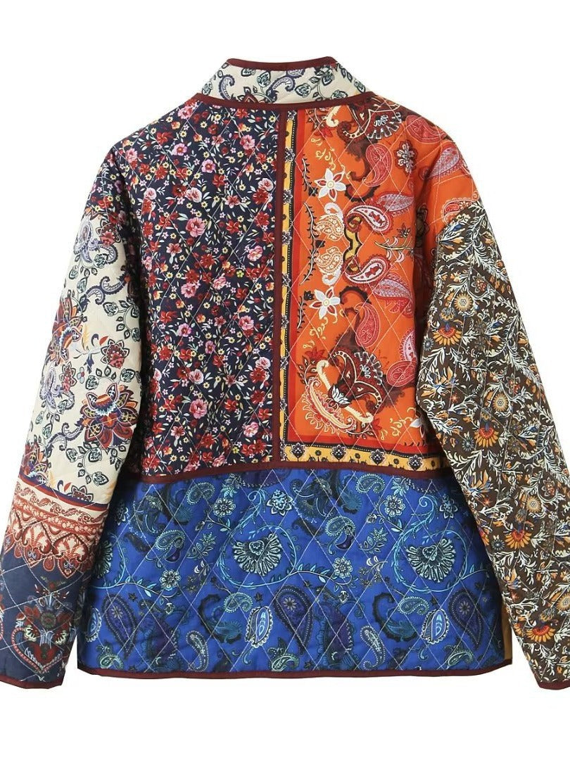 Women's quilted patchwork jacket with floral design and practical pockets NOVAE