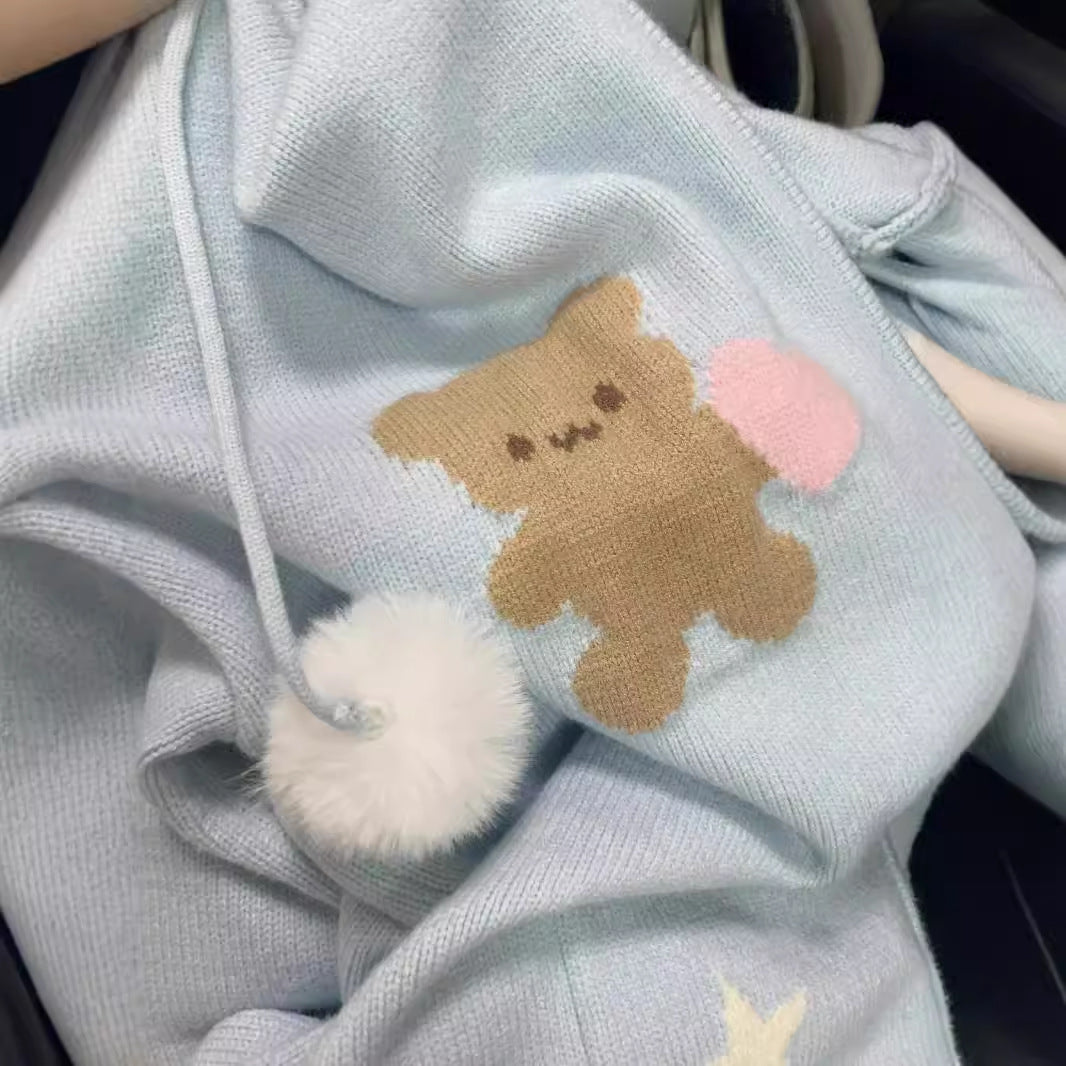 Women's hooded jacket with playful animal motifs and pompoms NOVAE