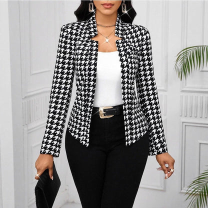 Women's elegant blazer jacket with houndstooth pattern and tailored cut NOVAE