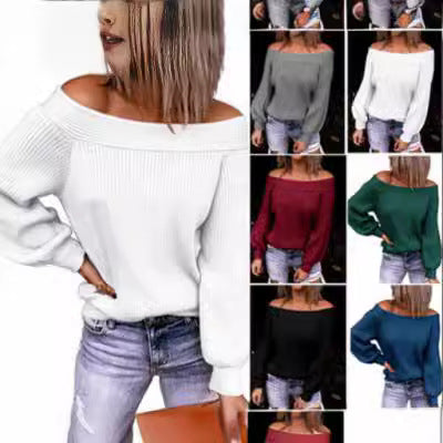 Women's off-the-shoulder pullover with voluminous sleeves NOVAE