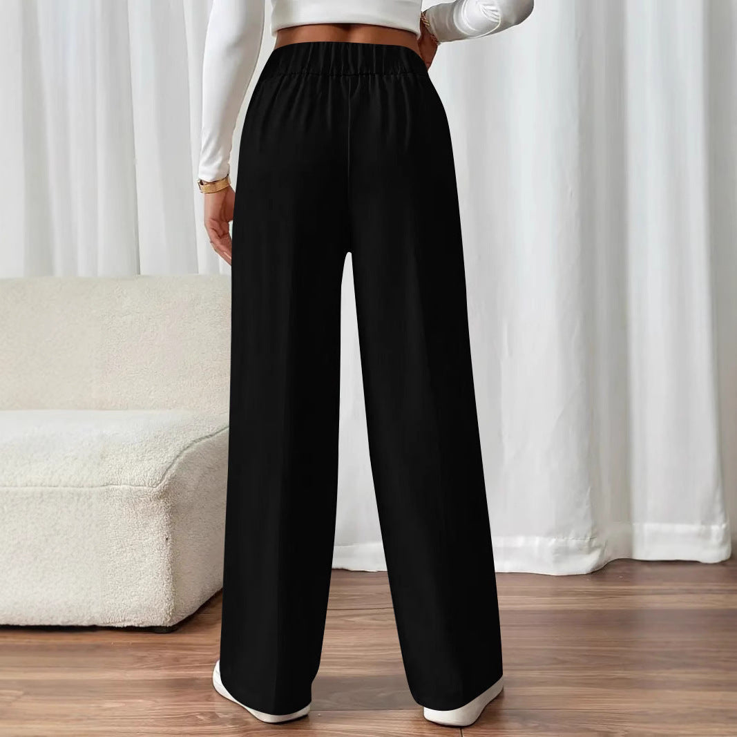 Women's wide-leg high-waisted trousers with elegant button details NOVAE