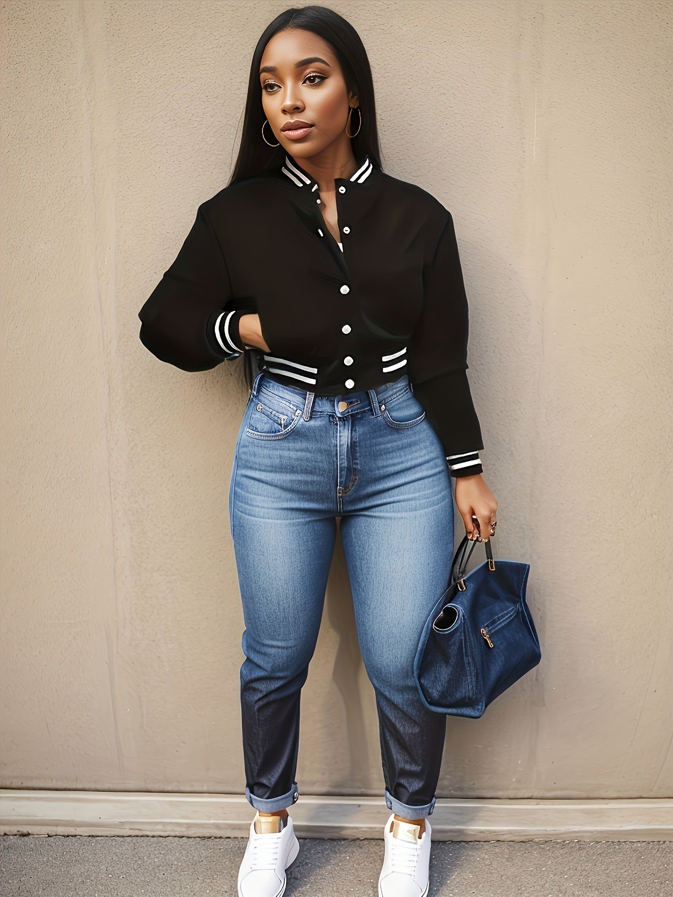 Women's cropped bomber jacket with sporty accents and a casual cut NOVAE