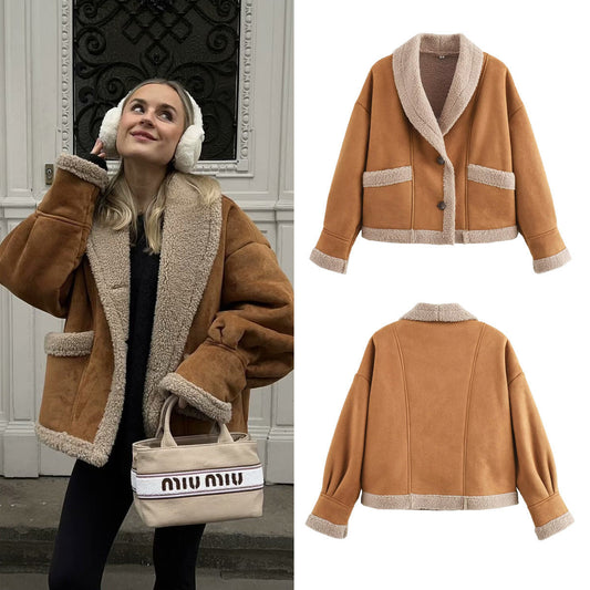 Women's cozy jacket with teddy fur details NOVAE