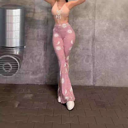 Women's bootcut trousers with artistic moon and sun design NOVAE