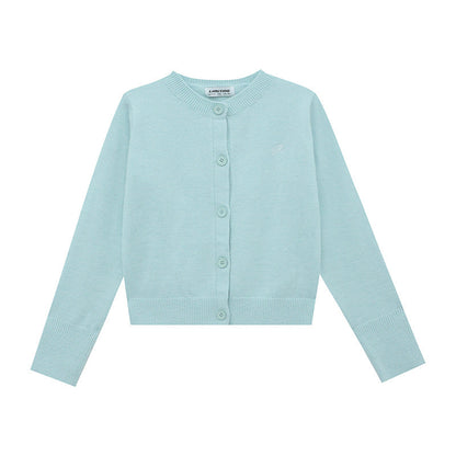 Women's cardigan with fine rib pattern and contrasting button details NOVAE