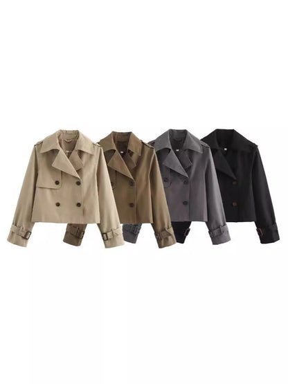 Women's cropped trench jacket with double button placket and adjustable sleeves NOVAE